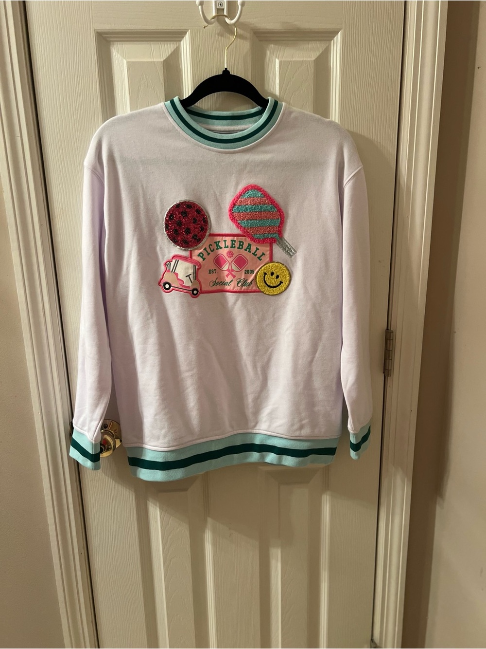Simply Southern Girls White Pickleball Social Club Sweatshirt YM NWT